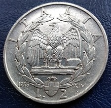 MONETA REGNO V.E.III 2 LIRE 1936 XIV IMPERO,RARA,NICHELIO,10 GRAMMI,ZECCA ROMA