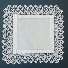 Fazzoletto antico merletto di honiton 33 cm cotone bianco