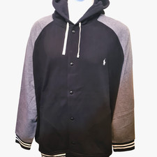 POLO RALPH LAUREN BIG UOMO GIACCA BASEBALL VARSITY PILE CON CAPPUCCIO NERO/GRIGIO 4XB