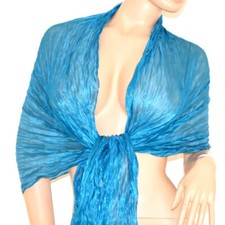 Stola donna turchese azzurro scialle maxi foulard coprispalle metallizzata U115