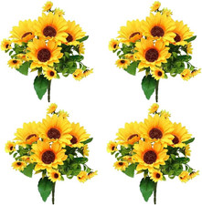4 Mazzi Di Girasoli Artificiali, Fiori Di Girasole in Finta Seta, Realistici Gir