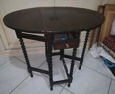 Tavolo apribile in legno, gambe a torciglioni, 1930 ca., con cassetto, vintage