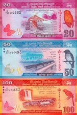 #1 Set di Asia Sri Lanka UNC 20 50 100 banconote cartamoneta banconote rupia
