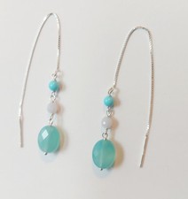 Orecchini in argento 925 con turchese, calcedonio e avventurina sfaccettata 