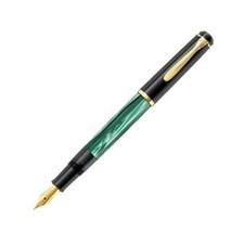Penna stilografica Pelikan serie M200 in marmo verde con bordo oro - punta media