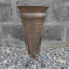 Portaombrelli ferro rame sbalzato vintage rustico vaso arte povera 57cm