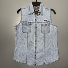 Gilet Harley Davidson vintage donna denim senza maniche a scatto davanti taglia grande toppa