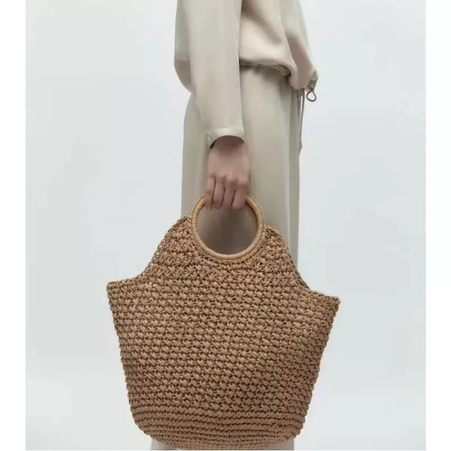 Borsa paglia intrecciata beige - paglia,