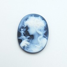 CIONDOLO CAMMEO CAMEO, AGATA NERA NATURALE GERMANIA DONNA IN ORO BIANCO 18KT