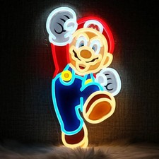 Insegna Neon Super Mario Bros Vintage Gaming LED Camera Bar Decorazione 40x21cm