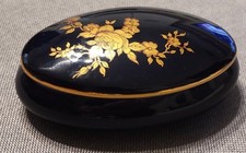 COFANETTO IN PORCELLANA BLU LIMOGES - DECORAZIONE FLOREALE COLOR ORO