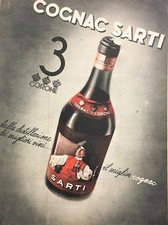 PUBBLICITA' 1941 COGNAC SARTI 3 CORONE BOTTIGLIA DISTILLATO VINO BOLOGNA 