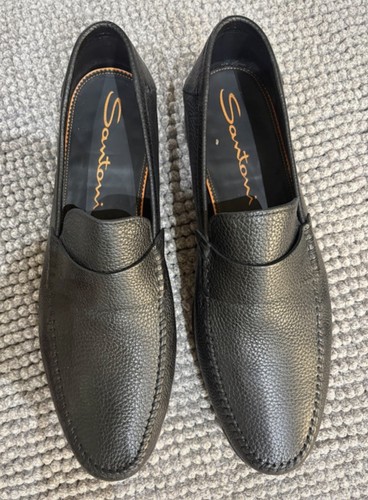 Santoni black grained loafers - santoni,