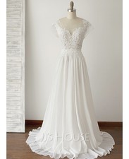 Abito da sposa principessa/A-line scollo rotondo lungo in tessuto di seta UK 12,