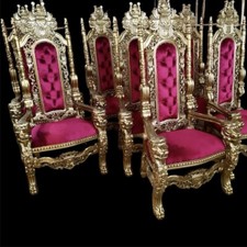 Trono Sedia Poltrona Chair Lion King Stile Barocco In Foglia Oro