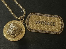 Collana XL Medusa mito greco Versace 2 etichette cane placcata oro