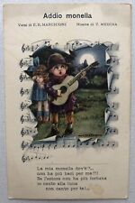 Cartolina Pubblicitaria illustrazione Bertiglia bambini serenata chitarra T15