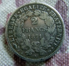 MONETA REPUBBLICA FRANCESE 2 FRANCHI 1871 A 10 grammi ARGENTO 835