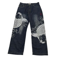 Jeans 380 Karakuri Tamashii denim ricamato blu archivio anni 00 cotone uomo