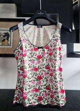 DOLCE & GABBANA - TOP LINGERIE CANOTTA in RASO BIANCO con STAMPA ROSE  TG. 2