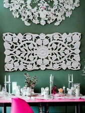 Quadro pannello decorativo in legno da parete shabby chic bianco invecchiato