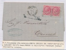 1873 ITALIA VITTORIO EMANUELE  COPPIA C 40 PIROSCAFI POSTALI  PER TUNISI F/3415