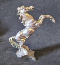 Scultura Statua Cavallo Rampante in Metallo Argentato VINTAGE Soprammobile 1970