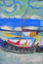 Enrico PAULUCCI (Genova 1901-Torino 1999) Barche sulla spiaggia anni 60 Archivio