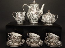 ANTICO ANNI'40 SERVIZIO CAFFÈ PORCELLANA RICHARD GINORI DECORO A MANO IN ARGENTO