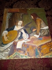 Quadro datato 1888 di una donna che suona il liuto Theorbo copia dal...