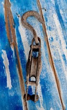 Antico Bozzello Carrucola in Ferro 1 Puleggia Girevoli Paranco Vintage 