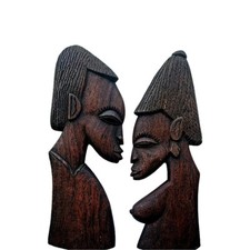 COPPIA DI MASCHERE AFRICANE ARTIGIANALI IN LEGNO