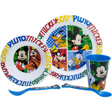 SET PAPPA 5 PZ TOPOLINO DISNEY ADATTO AL MICROONDE PIATTI BICCHIERE POSATE IN PP