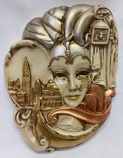 Maschera veneziana in ceramica decorazione da parete 33x26 cm arredo collezione