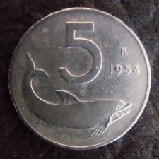 5 LIRE 1954 - DELFINO E TIMONE