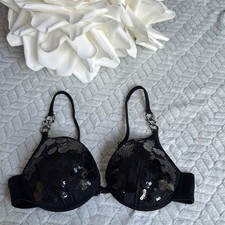 Reggiseno Amarea elegante nero con paillettes Made in Italy taglia I 44