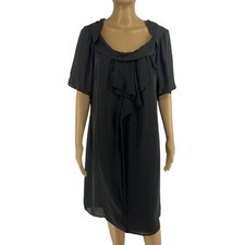 Abito Midi A Maniche Corte In Seta Nera 100% Per Donna Taglia 17 Plus S