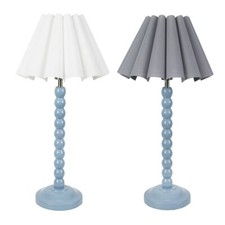 Lampada da tavolo bobina blu polvere base plissettata capesante paralume conico lampadina LED