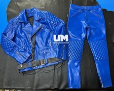Set biker pelle trapuntata blu