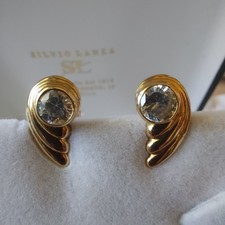 ORECCHINI a lobo in oro 18 kt e zirconi gr 4 - 1,6x0,9 cm