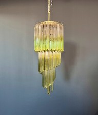 Lampadario a spirale in vetro di Murano - 54 quadriedri ombreggiati prismi verdi