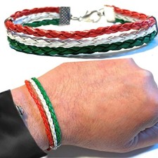 Bracciale in pelle italia uomo donna braccialetto tricolore regolabile cuoio 2x