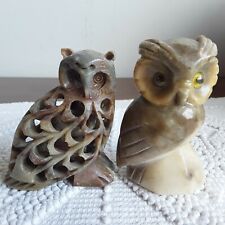 Coppia Sculture Gufi in Pietra. Ollare Steatite/ Alabastro.