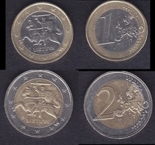 LITUANIA, LIETUVA 2015 € 1 + € 2 SPL ( CAVALIERE STEMMA) - SPEDIZ. GRATIS