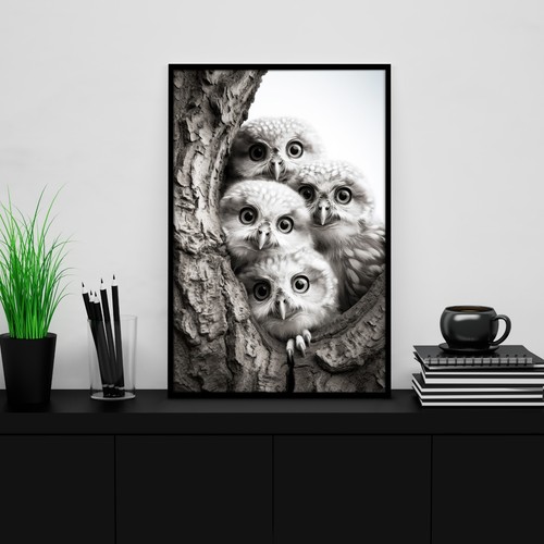 Quadro animale gruppo gufi