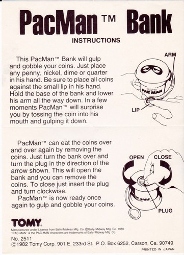Pac man bank istruzioni 1982 - istruzioni,