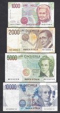ITALIA - SERIE 4 BANCONOTE 1000-2000-5000-10000 ULTIME LIRE (CON RIPARAZIONI)