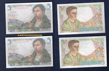 Duo I 2 Banconote 5 Franchi Berger 25/11/1943 M.77 Nuova UNC Numeri