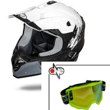 Casco Tiger Cross Enduro One Camamoto Bianco Nero Lucido Mis 61 + Occhiali One