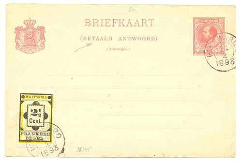 Suriname 1893 card parte - suriname,